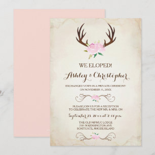Invitación de boda rosa rústica con astas de cierv