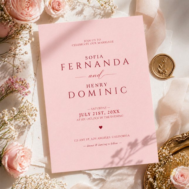 Invitación de Boda Rosa Sonrojado con Tipografía R (Subido por el creador)