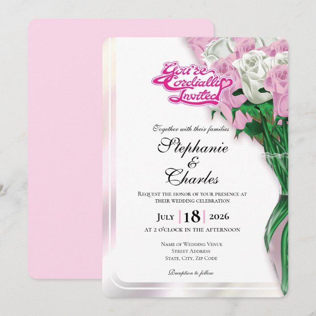 Invitación de Boda Rosa - Título Rosa #1 (Anverso / Reverso)