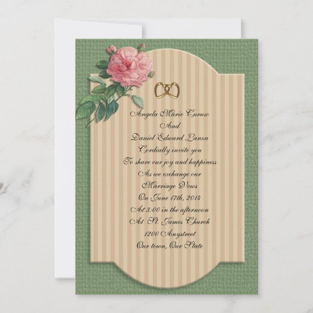 Invitación de boda rosa vintage shabby chic (Anverso)