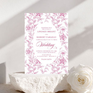 Invitación de boda rosa y blanca con patrón de ros