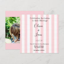 Invitación de Boda Rosa y Blanca con Raya Foto 