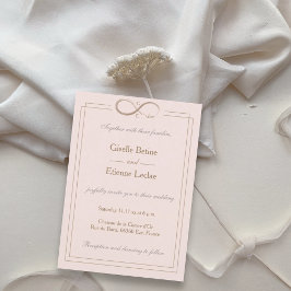 Invitación de boda rosa y gris con monograma de si