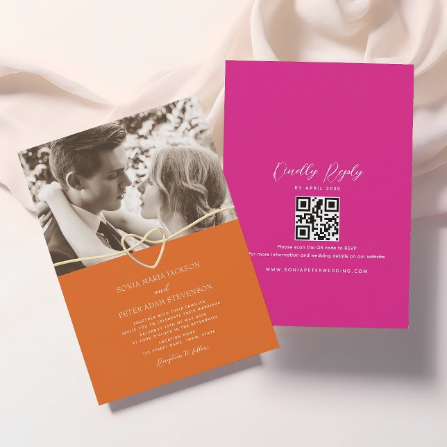 Invitación de Boda Rosa y Naranja con Código QR (Subido por el creador)