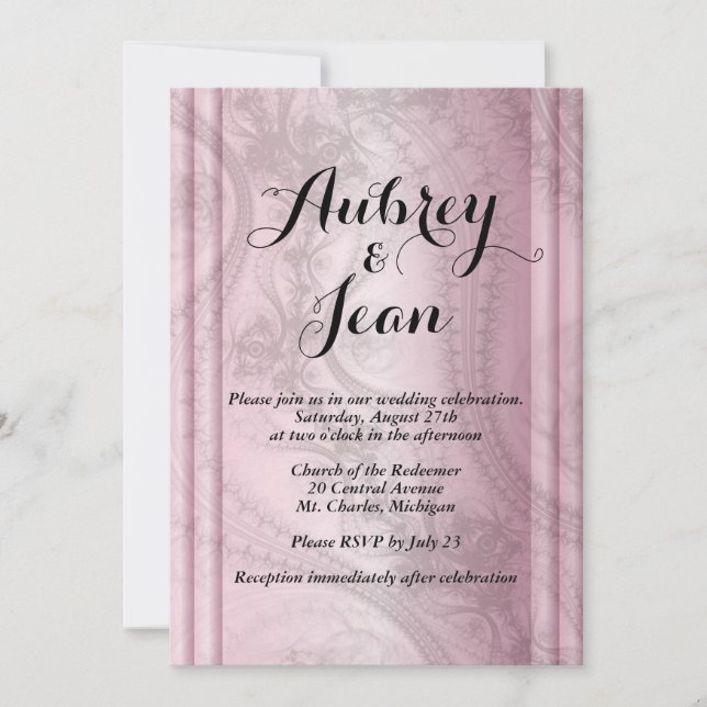 Invitación de boda rosa y negra (Anverso)