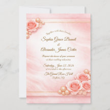 Invitación de boda rosa y perla