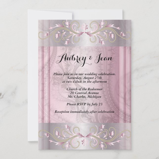 Invitación de boda rosa y plata (Anverso)