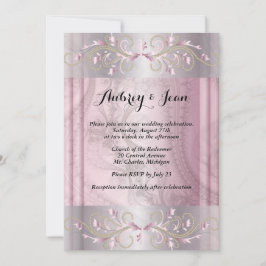 Invitación de boda rosa y plata