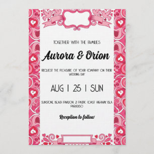 invitación de boda rosa y roja retro