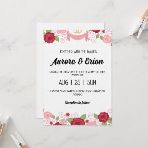 invitación de boda rosa y roja retro
