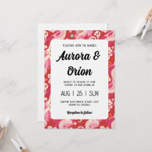 invitación de boda rosa y roja retro