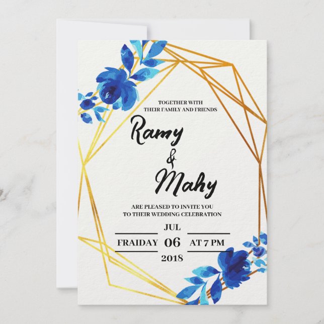 Invitación de boda Rosas Azules Alegres (Anverso)