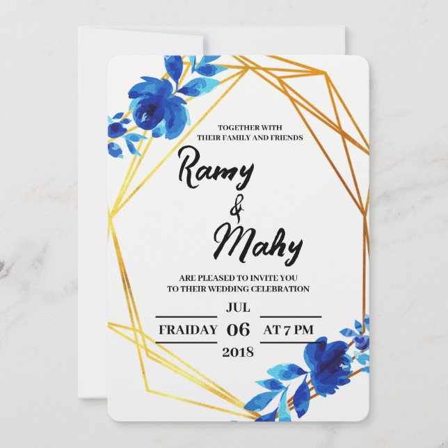 Invitación de Boda Rosas Azules Alegres (Anverso)