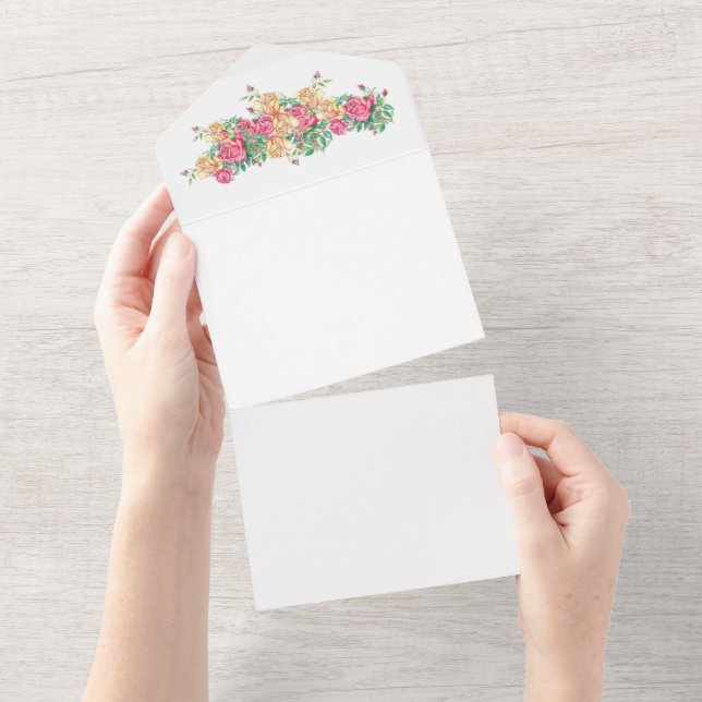 invitación de boda, rosas de acuarela (desgarro)