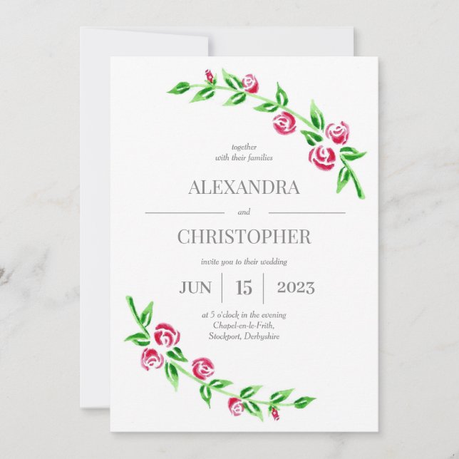 Invitación de boda Rosas Románticas (Anverso)