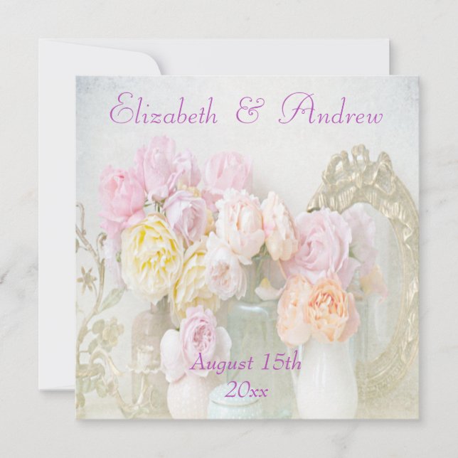 Invitación de boda Rosas Románticas en Tarros (Anverso)