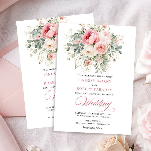 Invitación de boda Rosas Rosadas Chic Rústico (Rustic Chic Blush Roses Wedding Invitation)