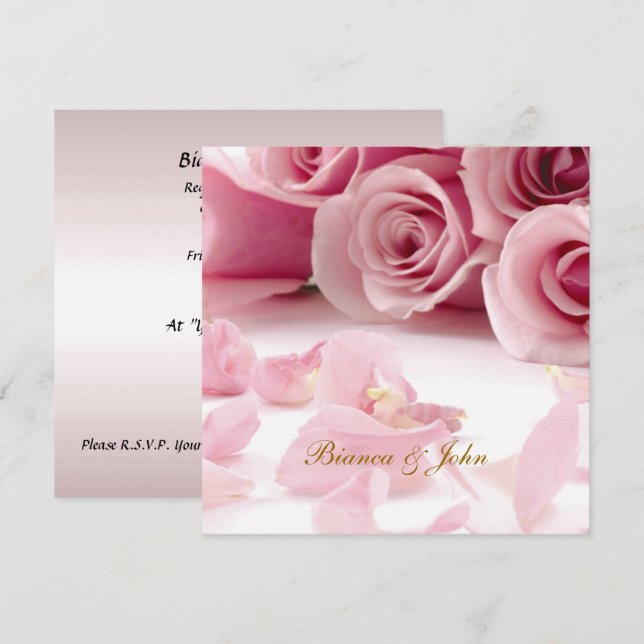 Invitación de Boda Rosas Rosadas Elegante (Anverso / Reverso)