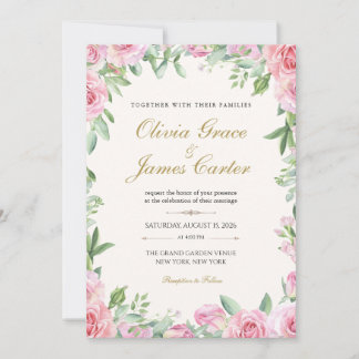 Invitación de Boda Rosas Rosadas | Floral Editable