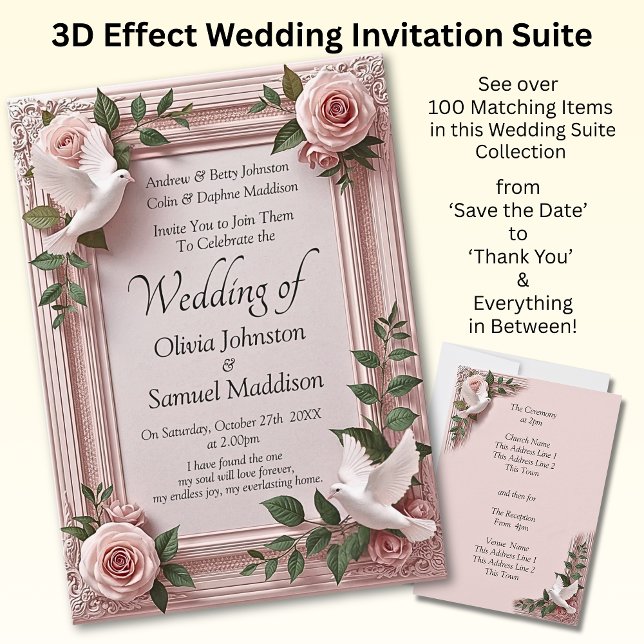 Invitación de Boda Rosas Rosadas & Palomas Boda (Subido por el creador)