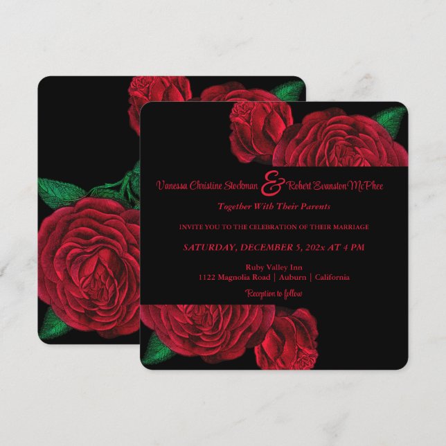 Invitación de Boda Rosas Son Rojas (Anverso / Reverso)