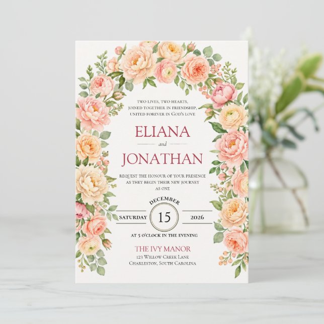 Invitación de boda Royal Emerald Leaf (Anverso de pie)