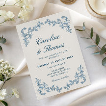 Invitación de boda royale vintage azul de dinero a