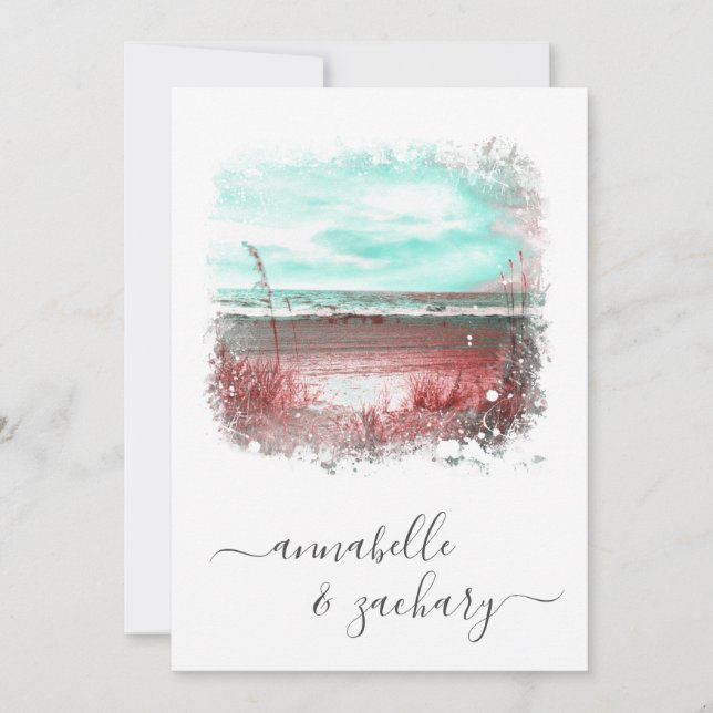 *~* INVITACIÓN DE BODA + RSVP - Beach QR AR7 (Anverso)