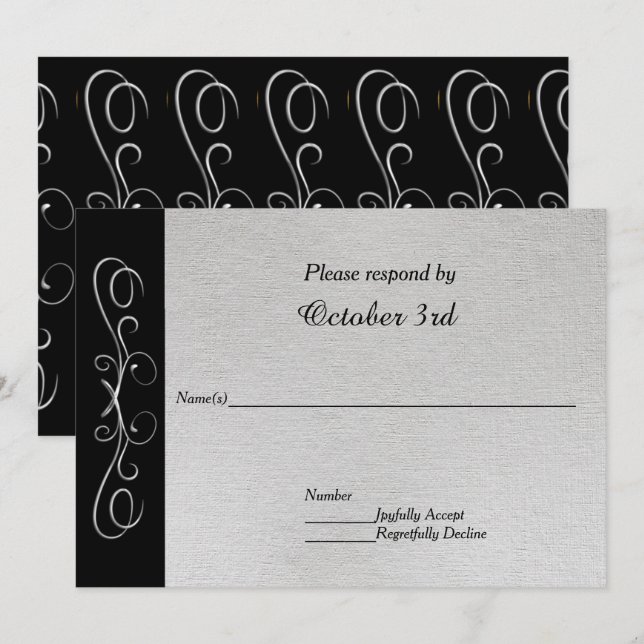 Invitación de boda RSVP con elegantes remolinos de (Anverso / Reverso)