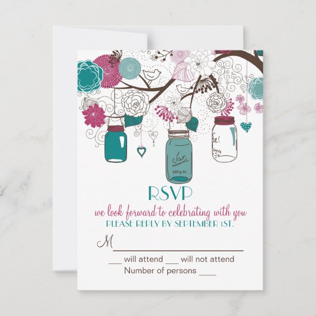 Invitación de boda RSVP de frascos de albañil Sang (Anverso)