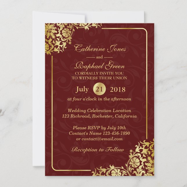 Invitación de Boda RSVP de Lujo Floral Gold Lace (Anverso)