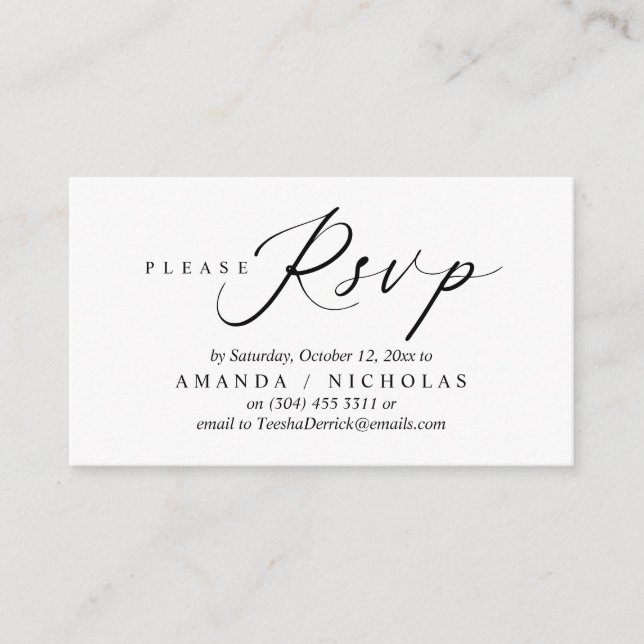 Invitación de boda RSVP, Diseño de guión de caligr (Anverso)