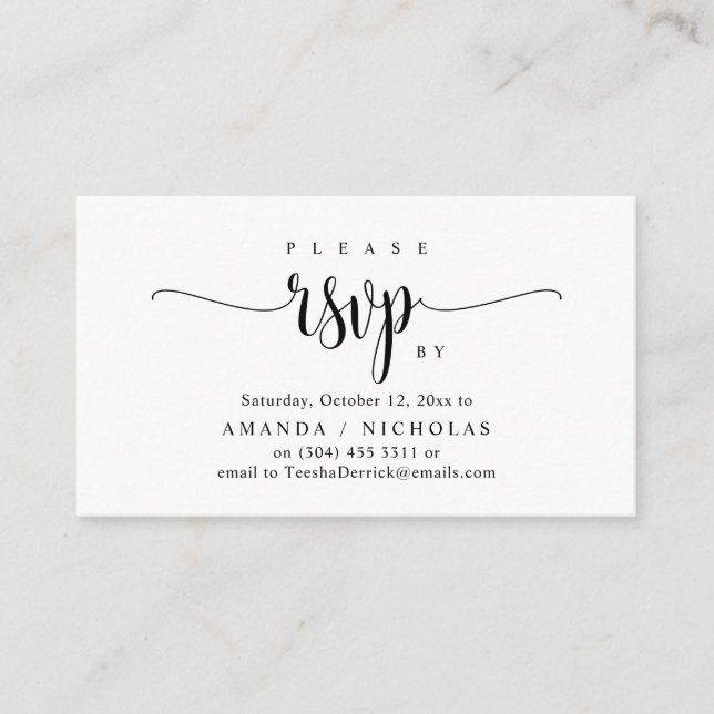 Invitación de boda RSVP, Diseño de guión de caligr (Anverso)