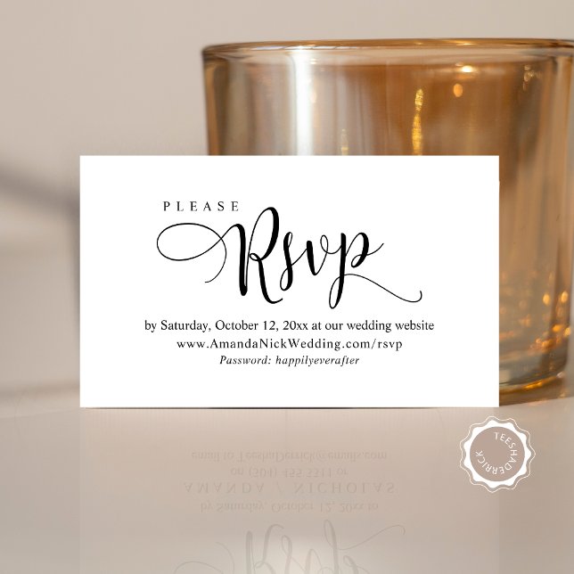 Invitación de boda RSVP en línea, tarjeta de escri (Online wedding invitation RSVP  respond card template, in modern calligraphy (website and password))
