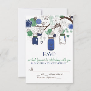 Invitación de boda RSVP en tarros de Mason azules 