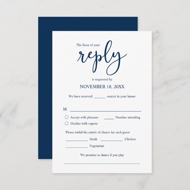 Invitación de boda RSVP Responder, opción de comid (Anverso / Reverso)