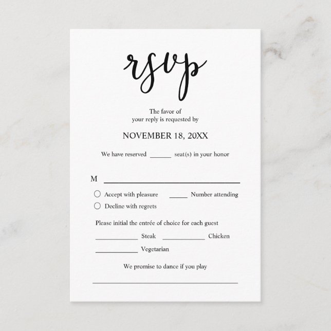 Invitación de boda RSVP Responder, opción de comid (Anverso)