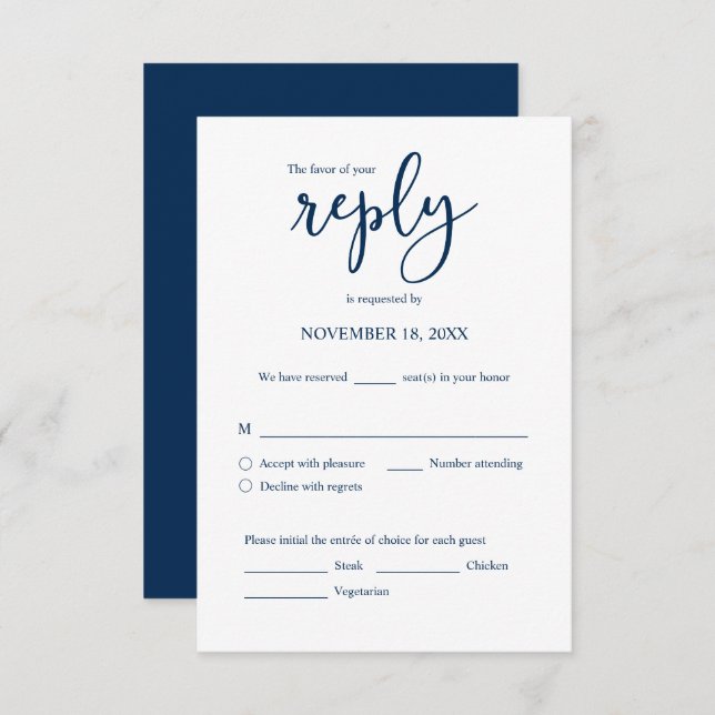 Invitación de boda RSVP Responder, opción de comid (Anverso / Reverso)