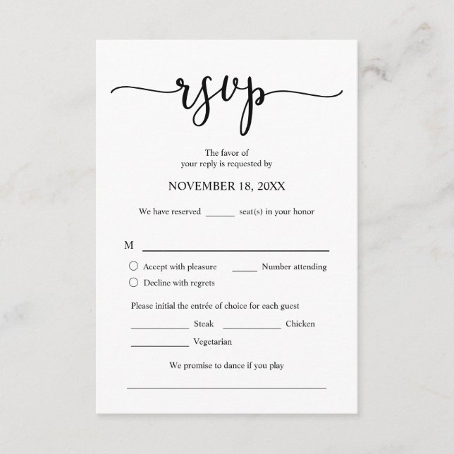 Invitación de boda RSVP Responder, opción de comid (Anverso)