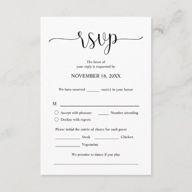 Invitación de boda RSVP Responder, opción de comid (Anverso)