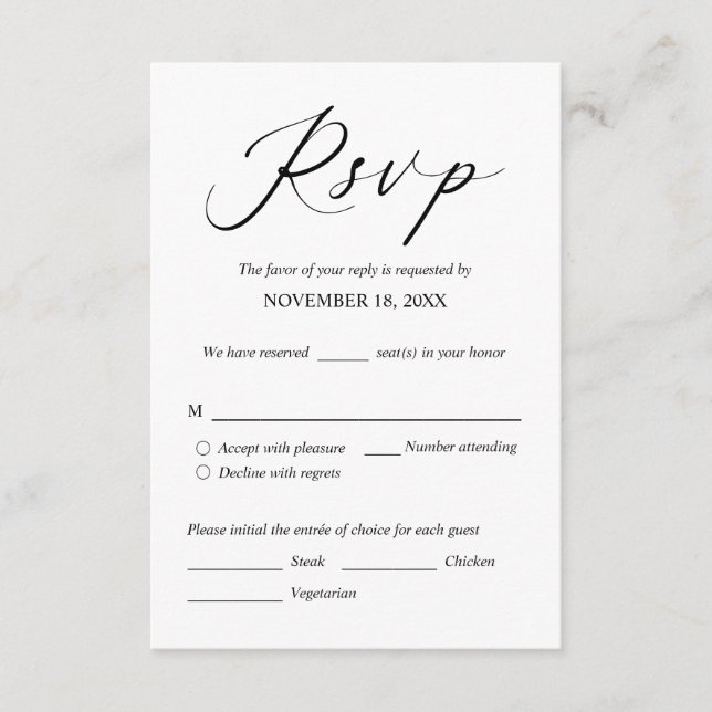 Invitación de boda RSVP Responder, opción de comid (Anverso)