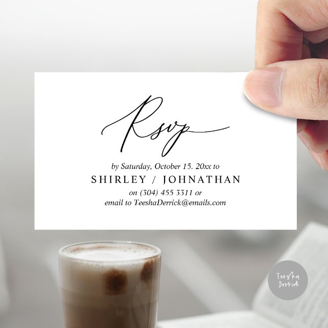 Invitación de Boda RSVP romántica moderna a cenar (Modern Romantic RSVP Wedding Dinner Invitation Enclosed Reminder Online Email Card, White Black )