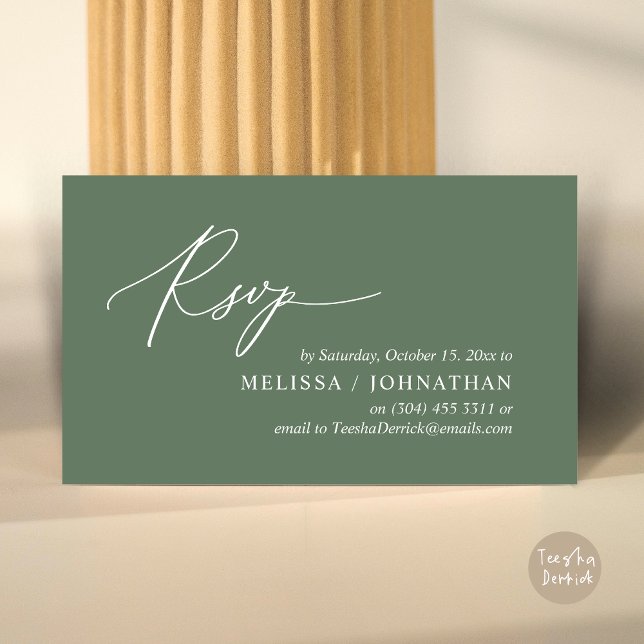 Invitación de Boda RSVP romántica moderna a cenar (Modern Romantic RSVP Wedding Dinner Invitation Enclosed Reminder Online Email Card, Greenery Sage)