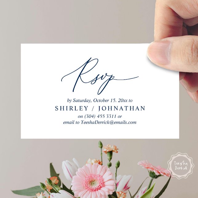 Invitación de Boda RSVP romántica moderna a cenar (Modern Romantic RSVP Wedding Dinner Invitation Enclosed Reminder Online Email Card, Navy Blue)