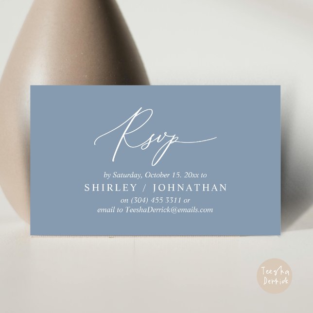 Invitación de Boda RSVP romántica moderna a cenar (Modern Romantic RSVP Wedding Dinner Invitation Enclosed Reminder Online Email Card, Dusty Blue)
