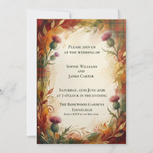 Invitación de boda Russet Tartan Thistle