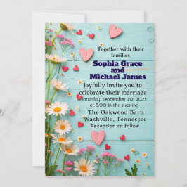 Invitación de boda Rustic Daisy & Heart