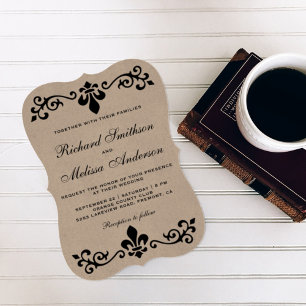 Invitación de boda Rustic Kraft con florituras neg