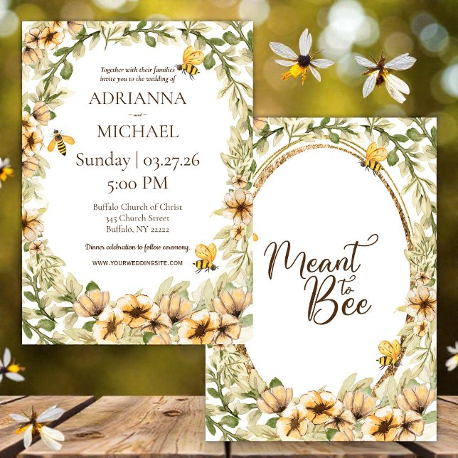 Invitación de boda rústica amarilla Meant to Bee (Subido por el creador)