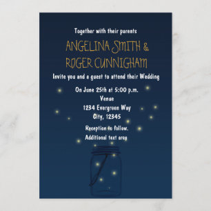 Invitación de boda rústica azul de frasco de Mason